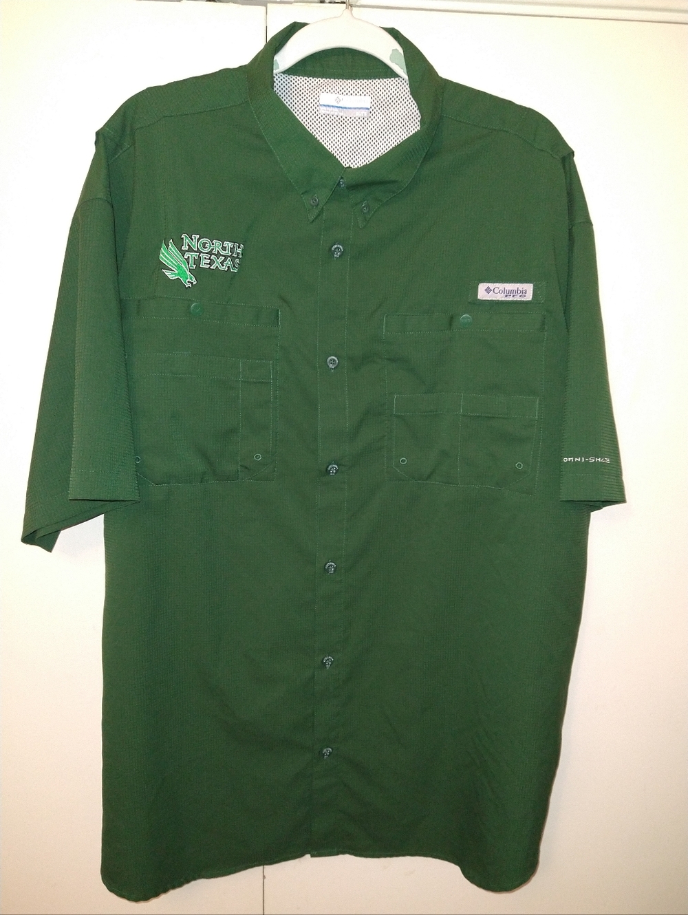 Columbia PFG UNT North Texas Mean Green NCAA Short Sleeve Fishing Shirt Men's XL